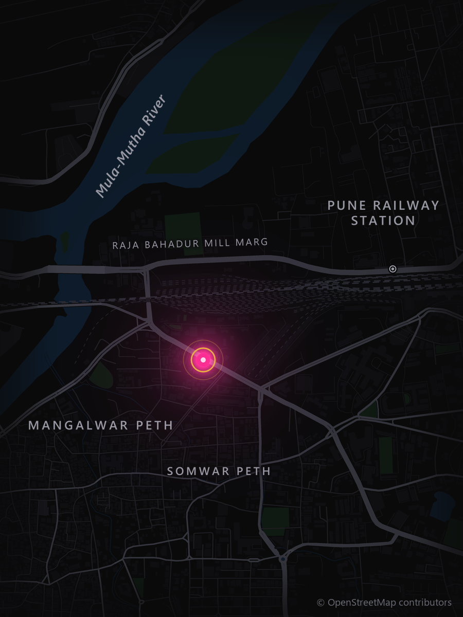 Map of central Pune showing the SaiMetro PinkStudio in Mangalwar Peth